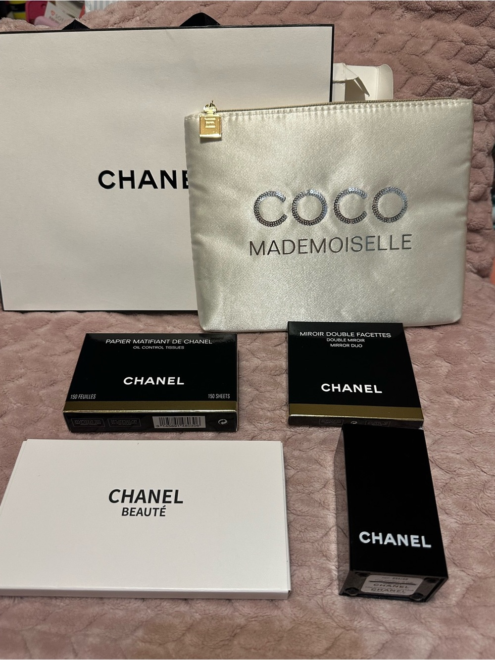CHANEL Double Mirror Duo, Chanel oil control papers, makeup pouch & brush holder